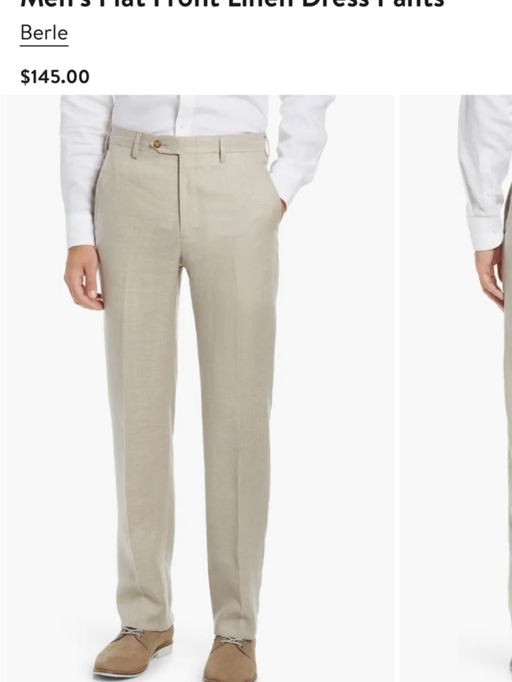 Berle 36 x 32 Cuffed Luxury Light Beige Linen-Blend Men’s Chinos